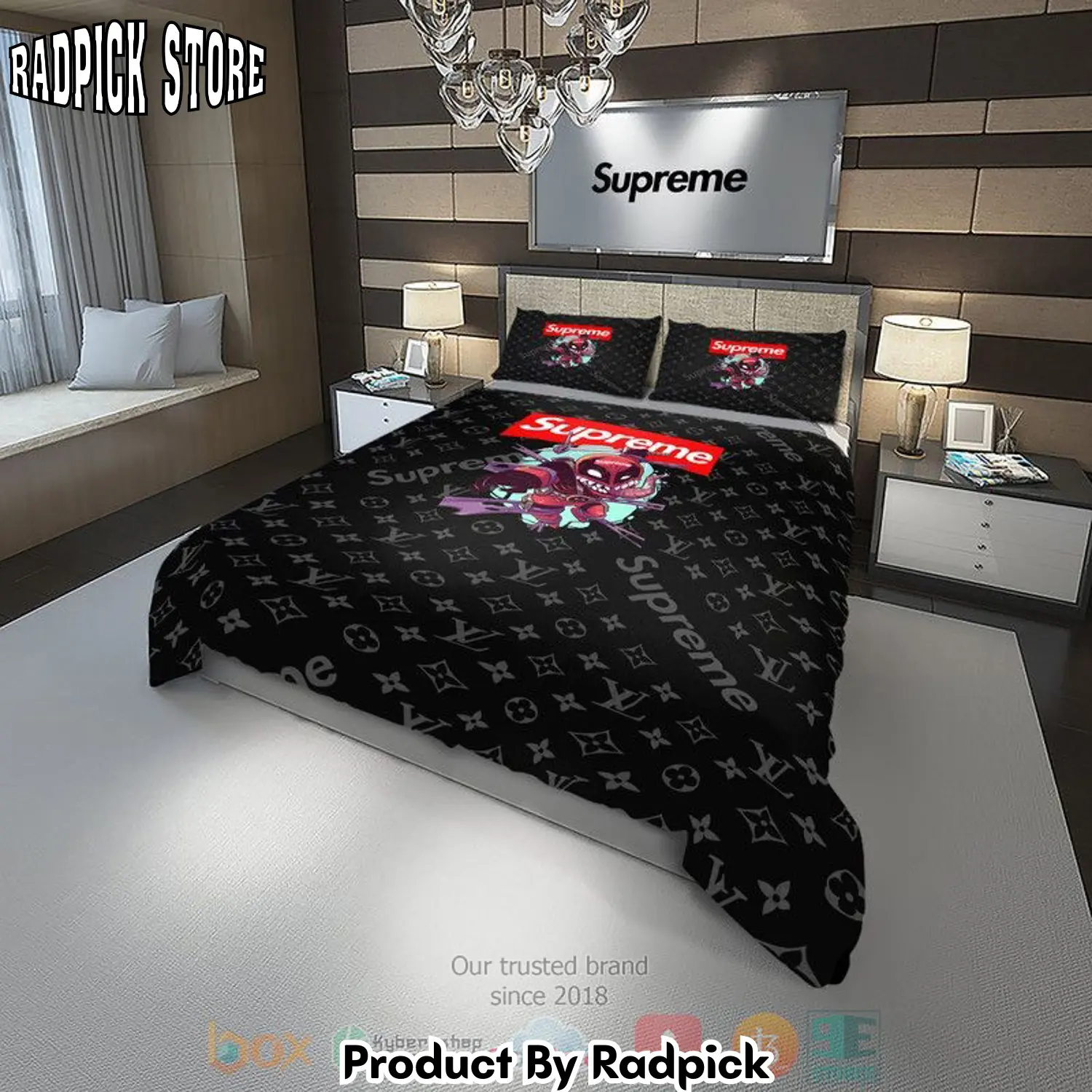 Radpick best deadpool supreme louis vuitton highend brand black pattern quilt bedroom sets rp3278354